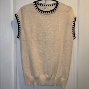 Cream & Black Cap Sleeve Crewneck Sweater Vest Size S